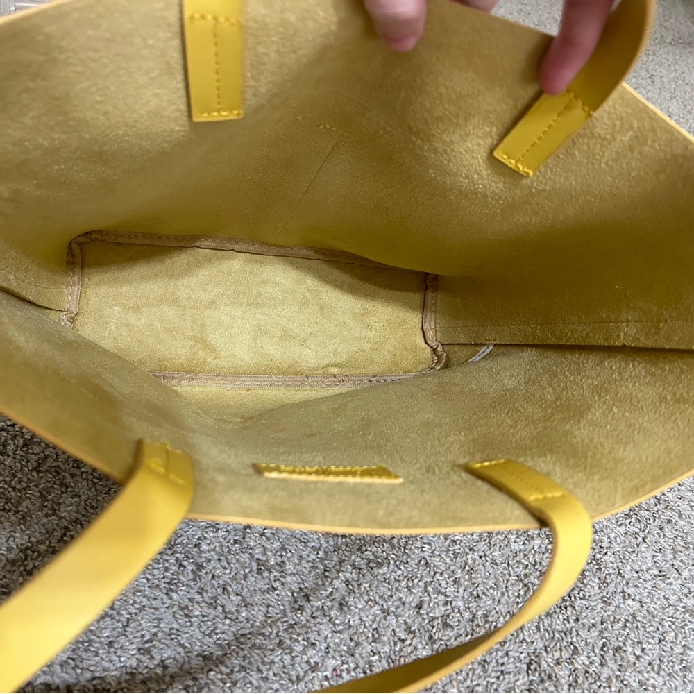 Neiman Marcus Mustard Yellow VEGAN Faux Leather Shopper Tote Bag Shoulder Pocket - Picture 8 of 13